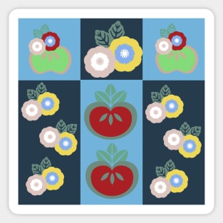 Japanese Fruit and Flowers Woodcut Print Pattern Sticker